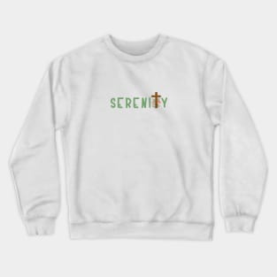 Serenity Green Text With Flowers and Cross Crewneck Sweatshirt